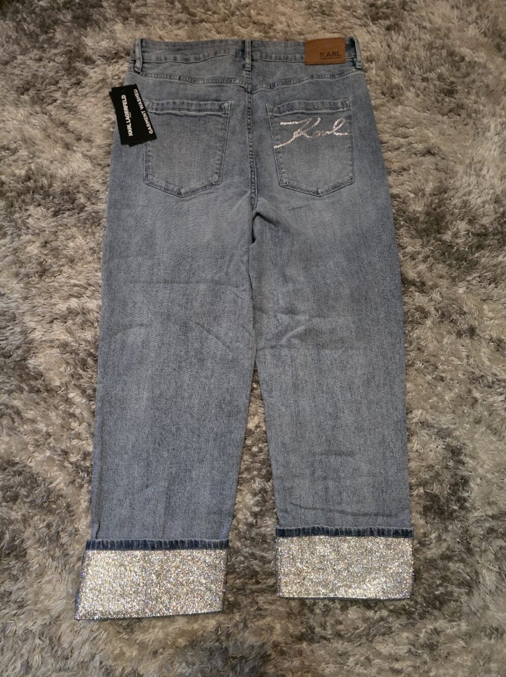 Karl Lagerfeld Light Blue Cropped Jeans with Sparkle Cuffs - Picture 4 of 6